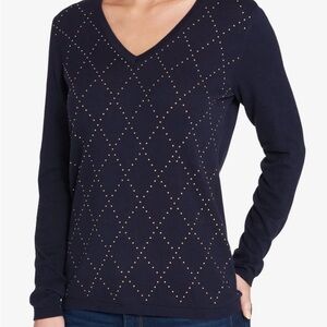 Tommy Hilfiger Blue V-Neck Studded Sweater